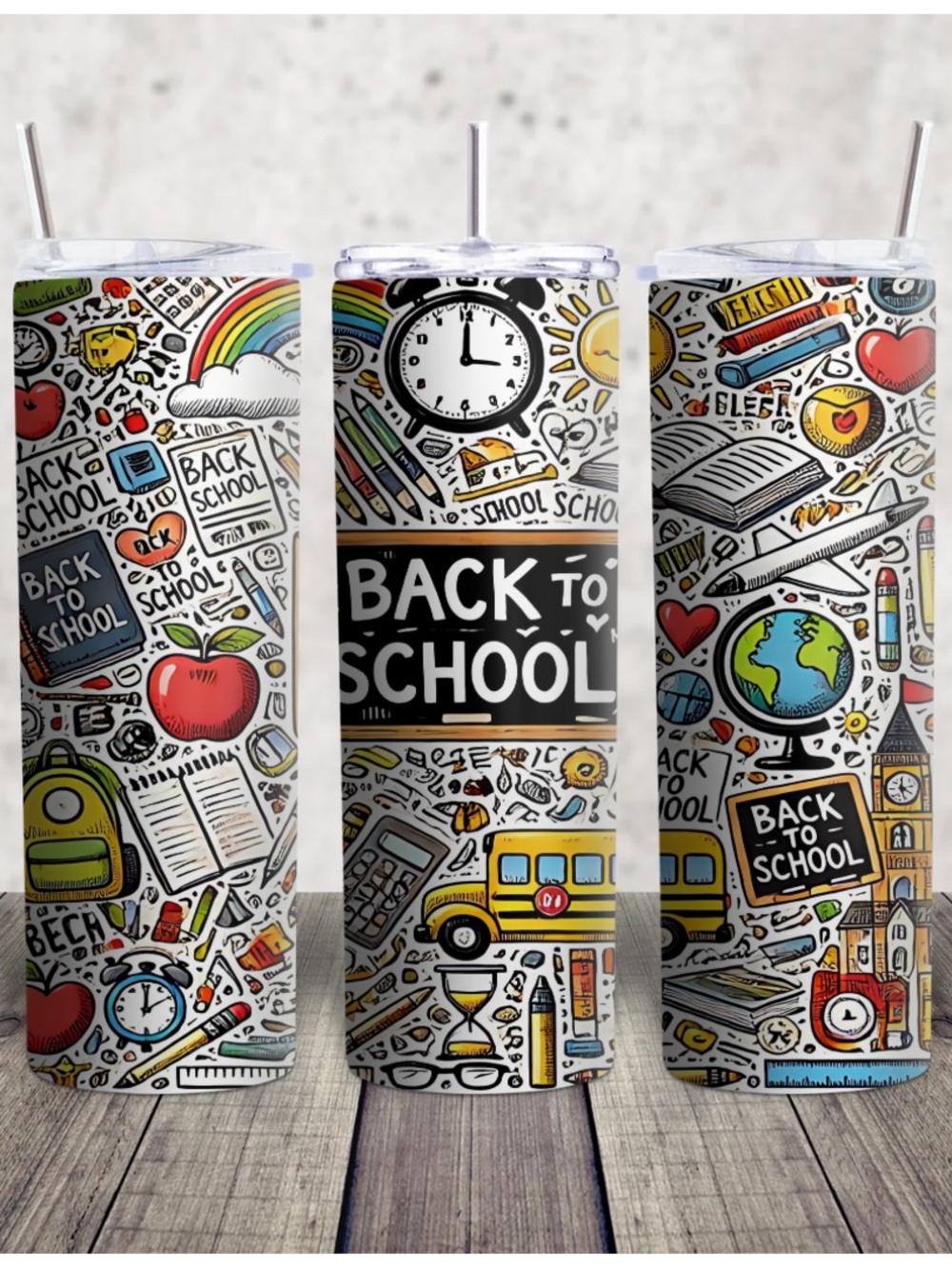 Hand Crafted Back to School Colorful Doodle Stainless Tumbler